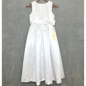 NWT LanTing Bride Formal Dress Girls L/XL White Satin Bow Flower Girl Communion